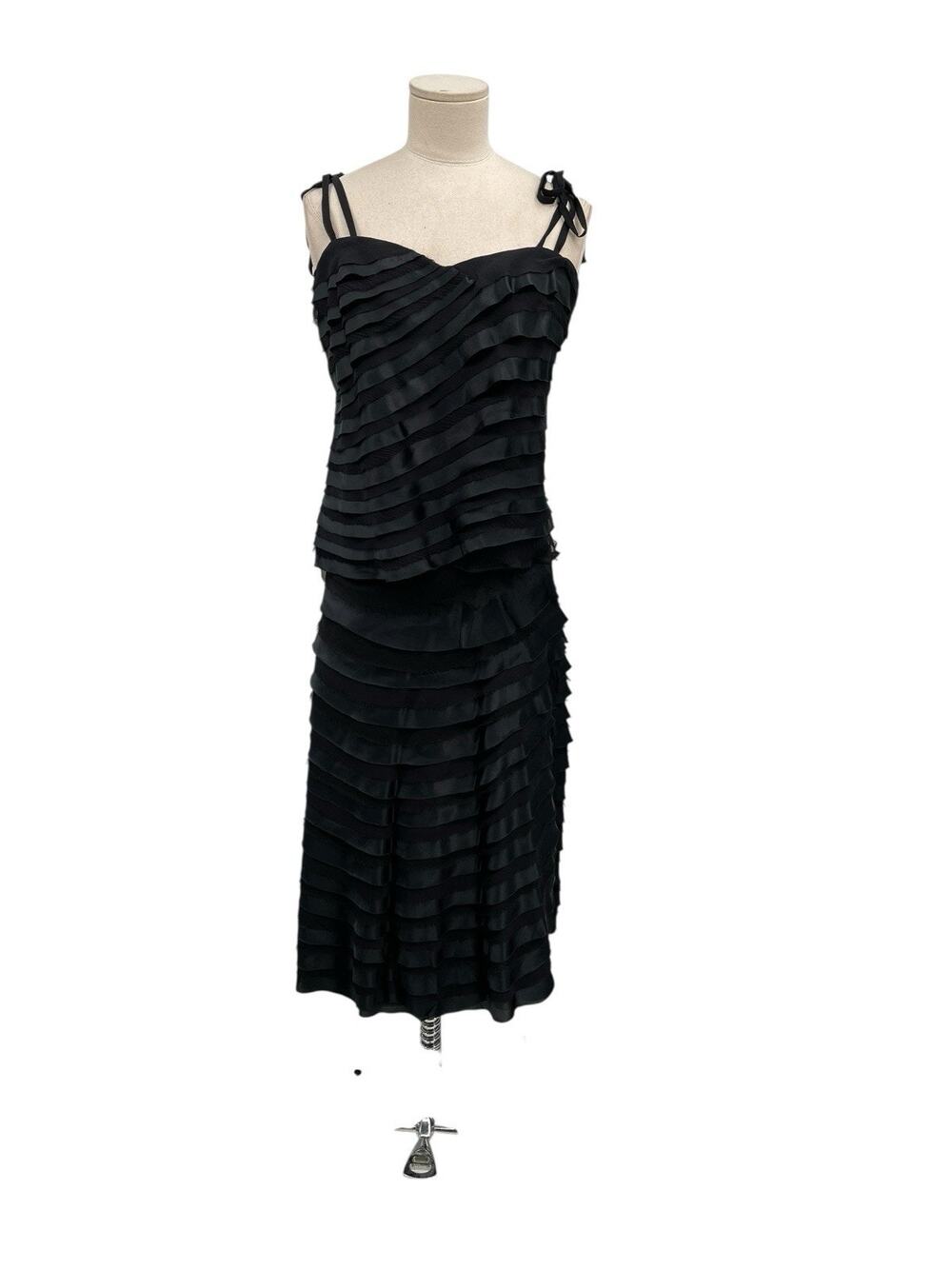 Les Copains Skirt Top Set Black Ruffle Italy Size 40 42 US 4 6